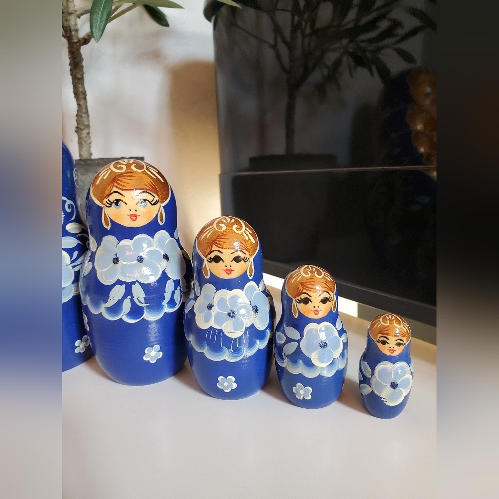 Blue Floral Nesting Dolls Set - Picture 6 of 12